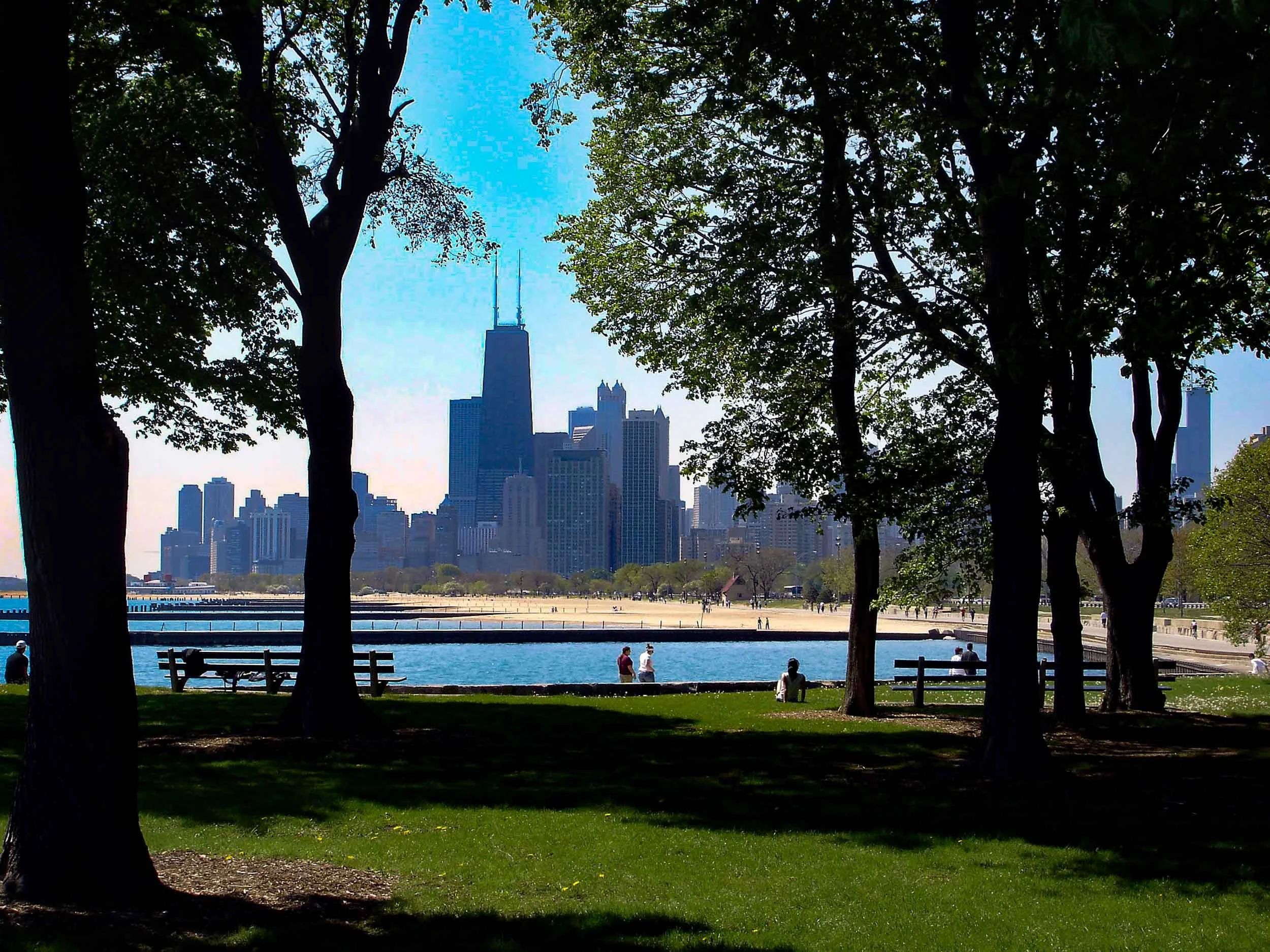 View of downtown from farther north on the Lincoln Park lakefront trail