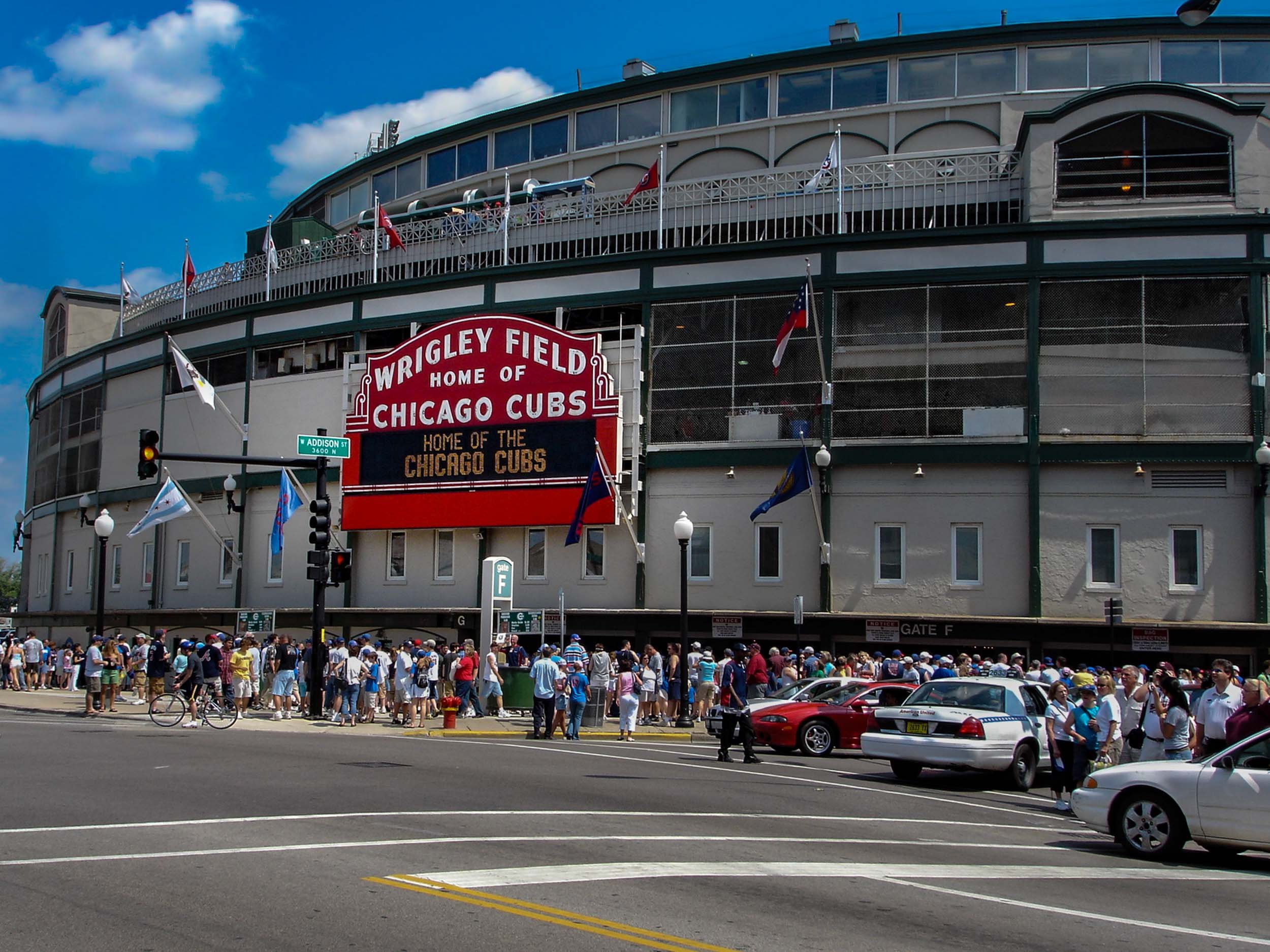Baseball Mecca - Wrigley Field, aka "The Friendly Confines,"  home of the Chicago Cubs since 1916, making it the second oldest ballpark in the U.S. after Boston's Fenway Park.