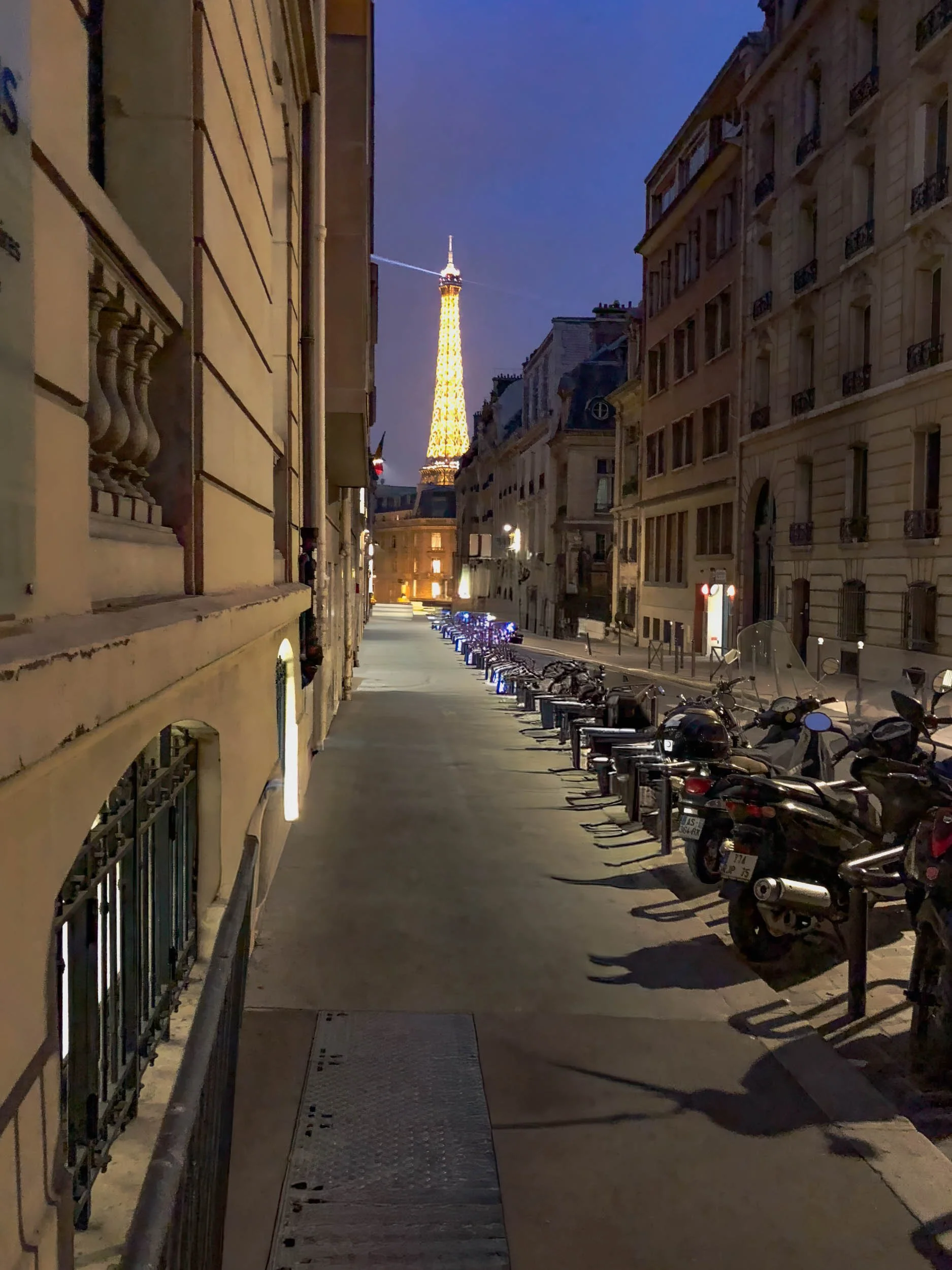 A Paris side street  that leads from the Arc de Triomphe to the Siene River and Eifel Tower.