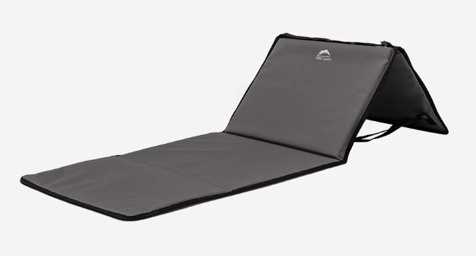 Foldable camping cot with a gray mattress and black frame for outdoor use.