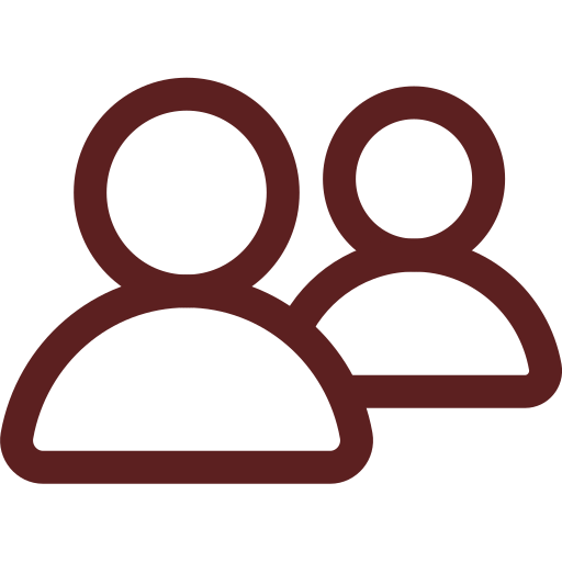 Outline of two people with a third behind them, representing a group or community.