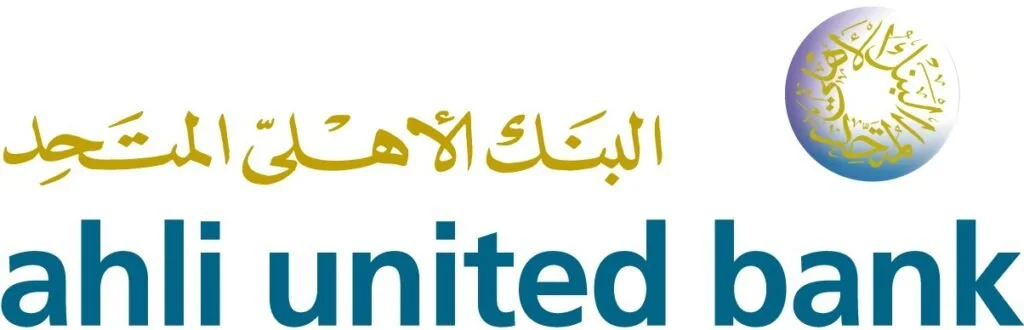 Logo of Ahli United Bank with Arabic text above and blue and gold colors.
