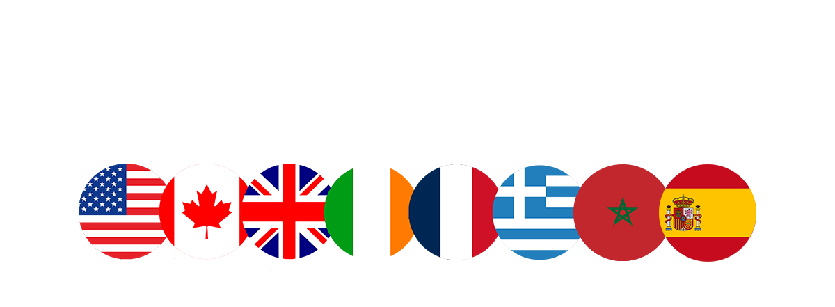 A banner for Zeta Psi fraternity displaying seven circular flags with founding years underneath each flag. The flags are of the United States, Canada, the United Kingdom, Ireland, France, Greece, Morocco, Spain with respective years: 1847, 1879, 2008, 2012, 2019, 2023, 2025, 2025.