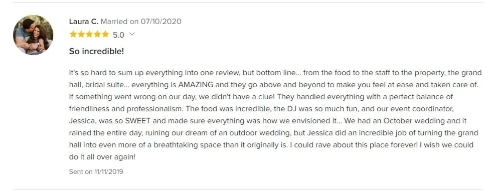 Rainy day review from real Ramble Creek bride, who had an incredible experience at her all-inclusive East TN wedding