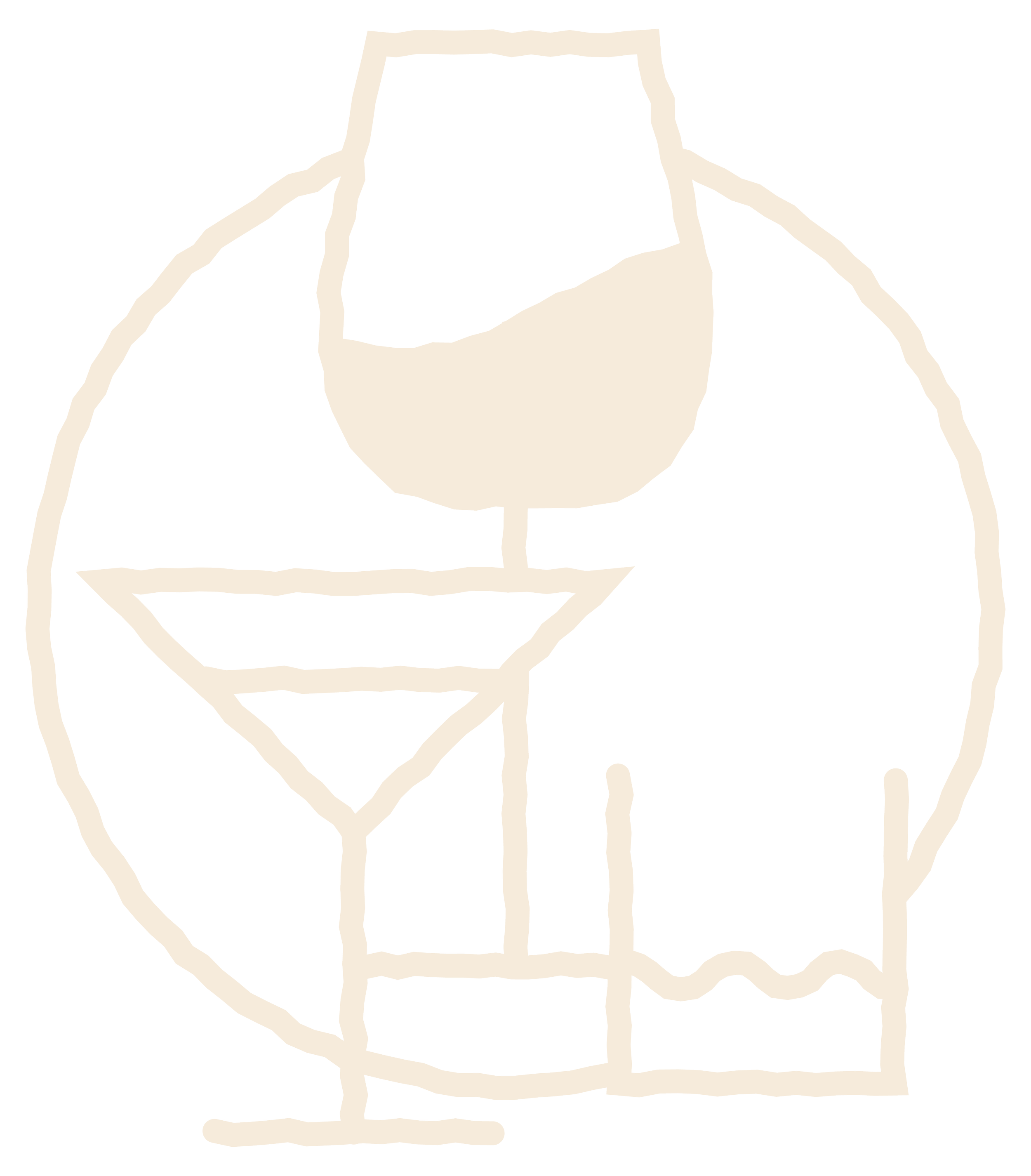 Tread Lightly Willunga Logo. Line drawing of a glass of wine on a table with a tablecloth.