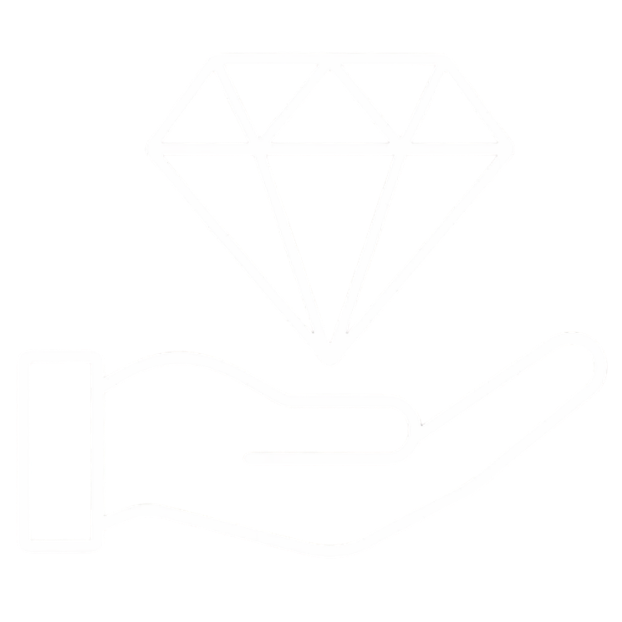 Outline illustration of a hand holding a large diamond.