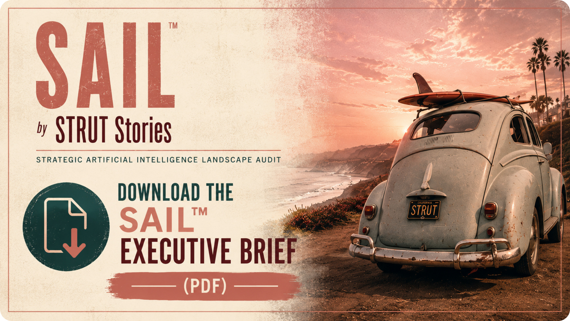 Download the SAIL™ Executive Brief (PDF) from STRUT Stories. Learn how the Strategic AI Landscape Assessment helps organizations improve AI visibility, brand authority, discoverability, and competitive positioning.
