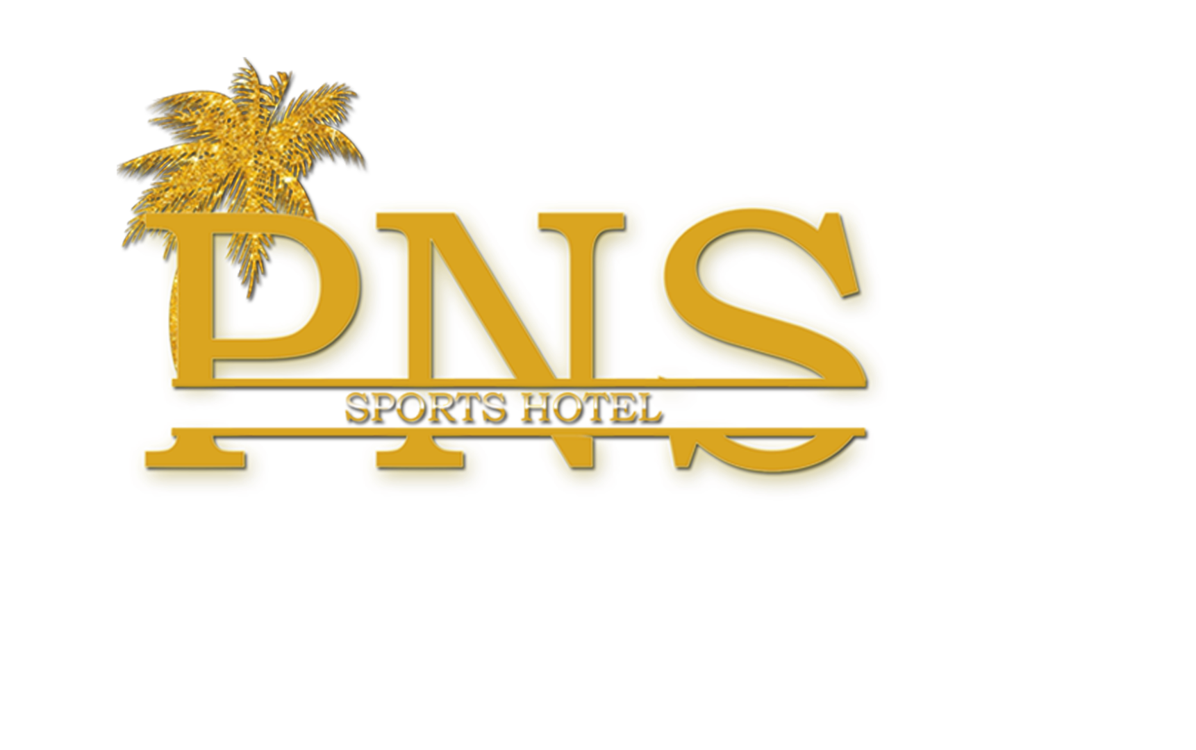 Logo for Dings Sports Hotel featuring a gold palm tree and bold gold lettering with black shadowing.