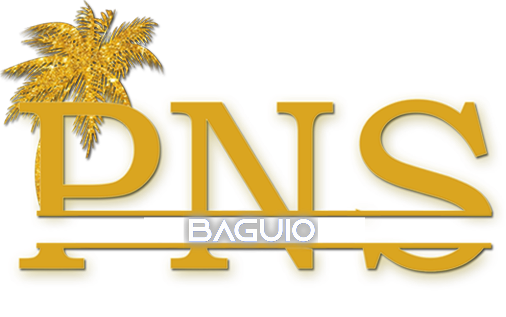 Logo for DND Baguio, featuring large gold letters with a palm tree on the left side.