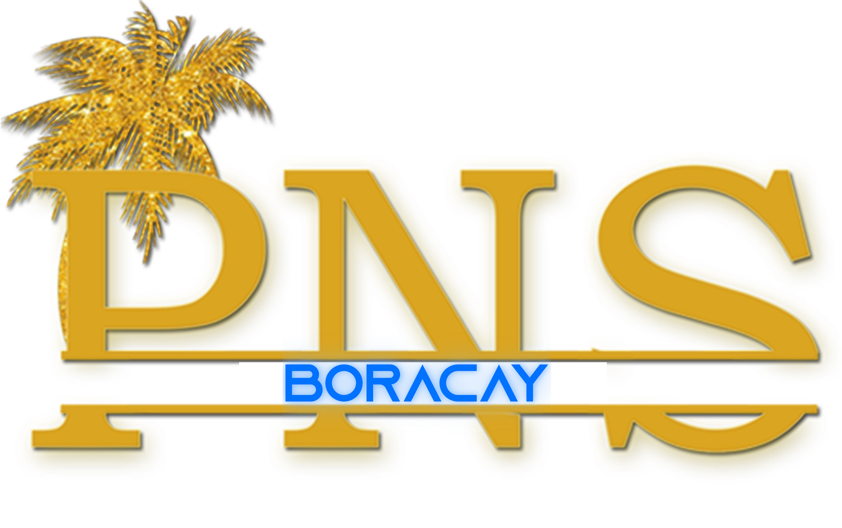 Golden letters spelling 'DND' with a palm tree and the word 'Boracay' in blue below.