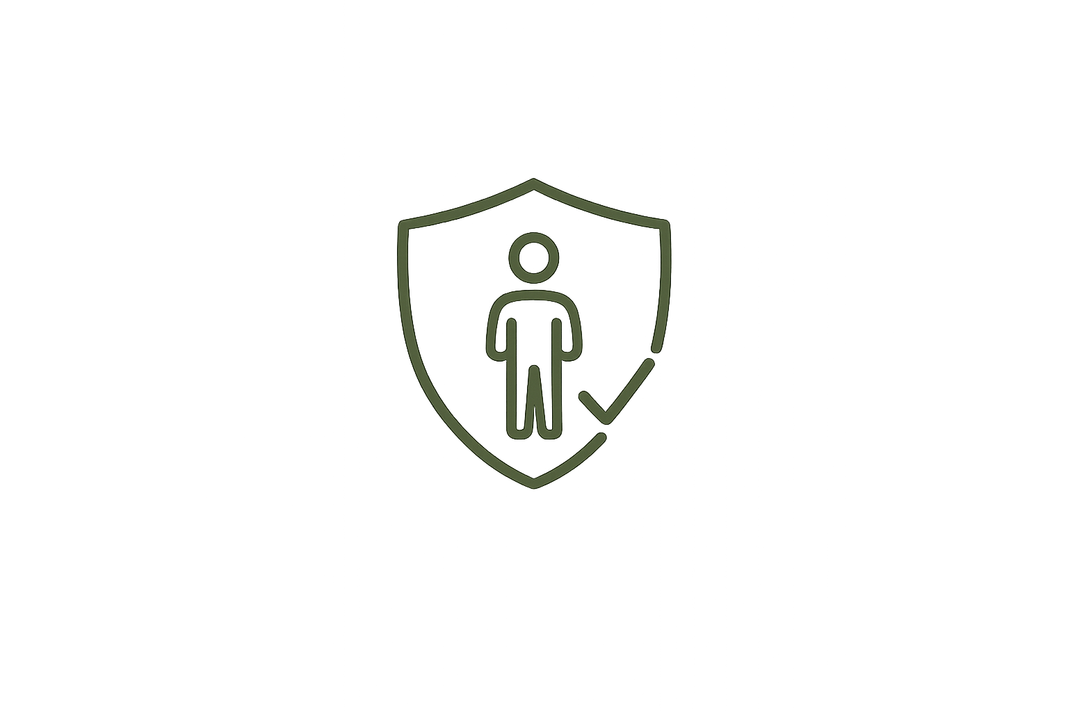 An icon of a person inside a shield with a checkmark, representing personal protection or security.