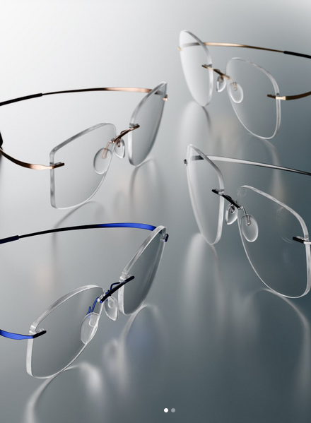 Four pairs of Silhouette rimless glasses displayed together