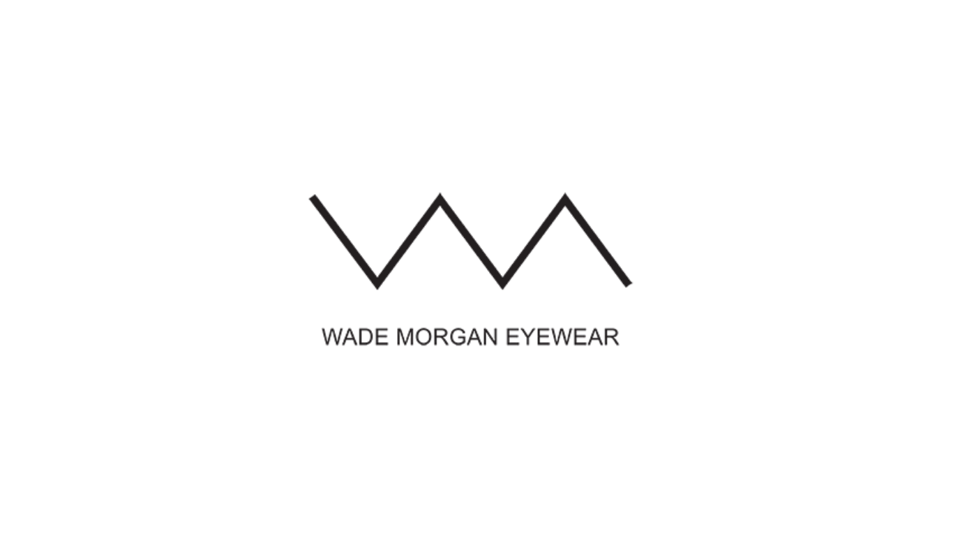 Black background with a minimalist logo of three overlapping peaks, and the text "WADE MORGAN EYEWEAR" underneath.