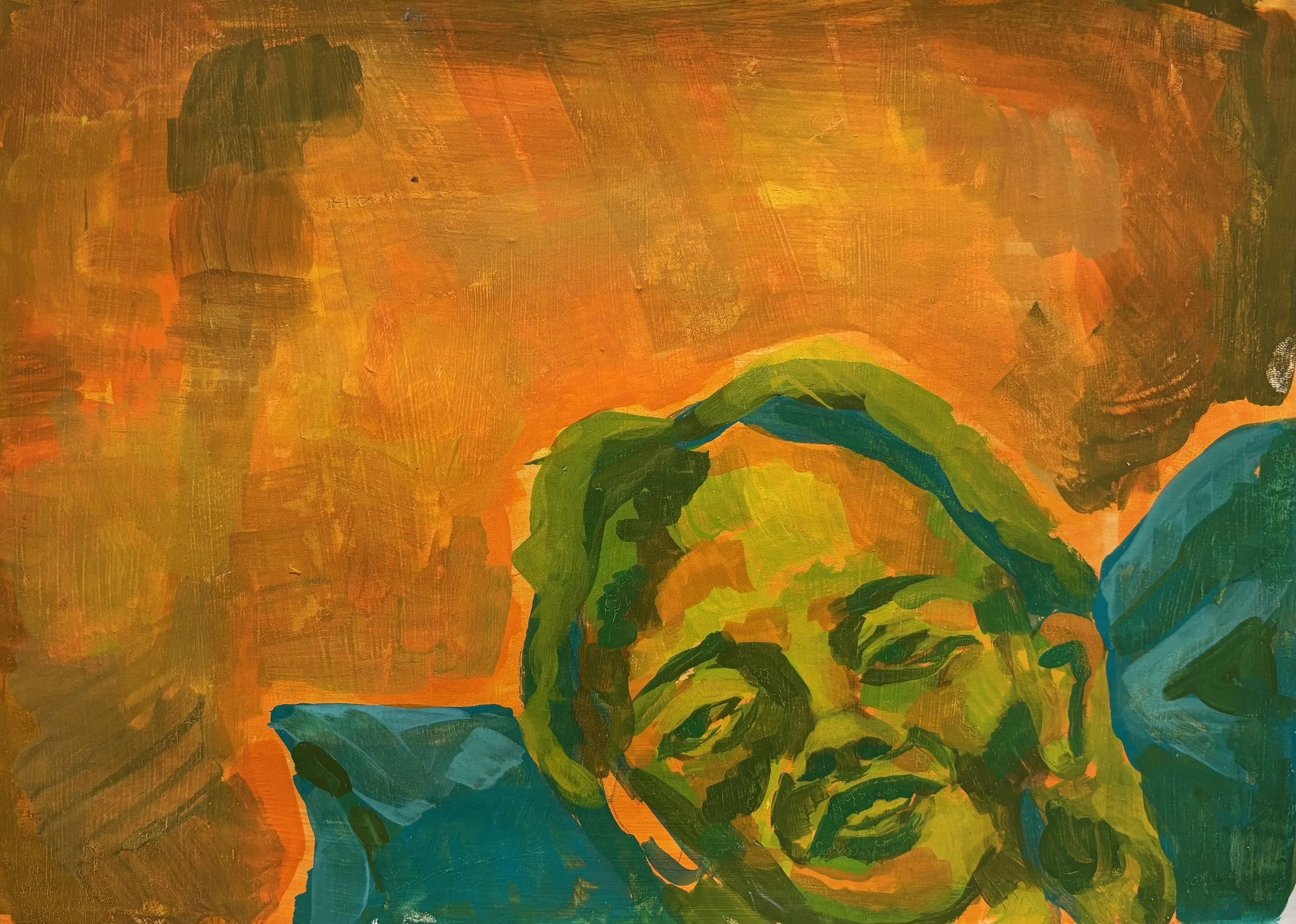 Anna (orange), 8x12, Casein on paper, 2025