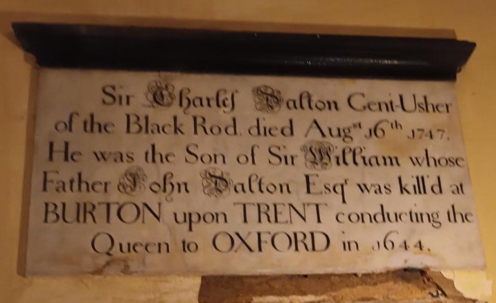 While researching Sister Dora I came across a surprising link between Hauxwell, where Sister Dora was born and Walsall.

In Hauxwell Church there is a haunting memorial tablet on the chancel wall in remembrance of John Dalton of the parish.

In 1643,
