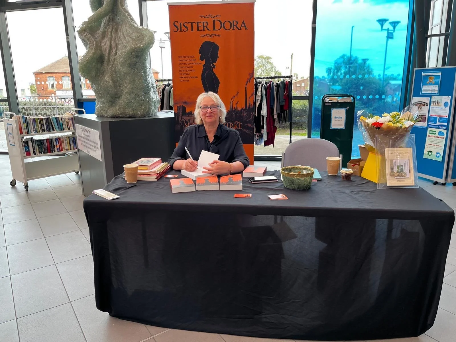 Launch of Sister Dora by Suzanne Stirke at Walsall Hospital.

On Monday, with a table in the Atrium of Walsall Manor Hospital we shared a few lively hours with staff and visitors to the hospital talking about Sister Dora and the new novel I have writ
