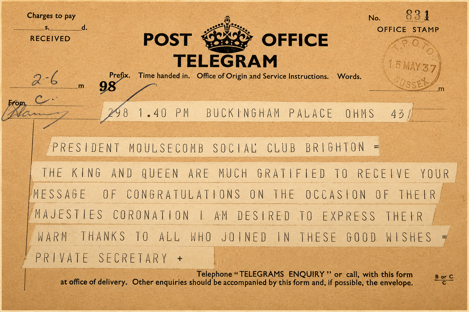 Telegram To The Moulsecoomb Social Club