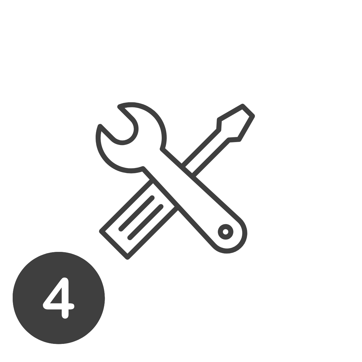 Tools icon with a wrench and a screwdriver crossed over each other inside a circle, and the number 4 in a smaller dark circle.