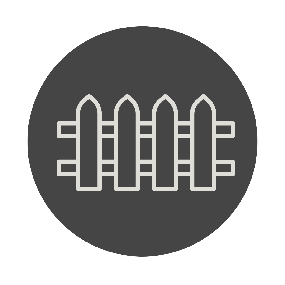 Icon of a fence with vertical slats on a dark circular background.