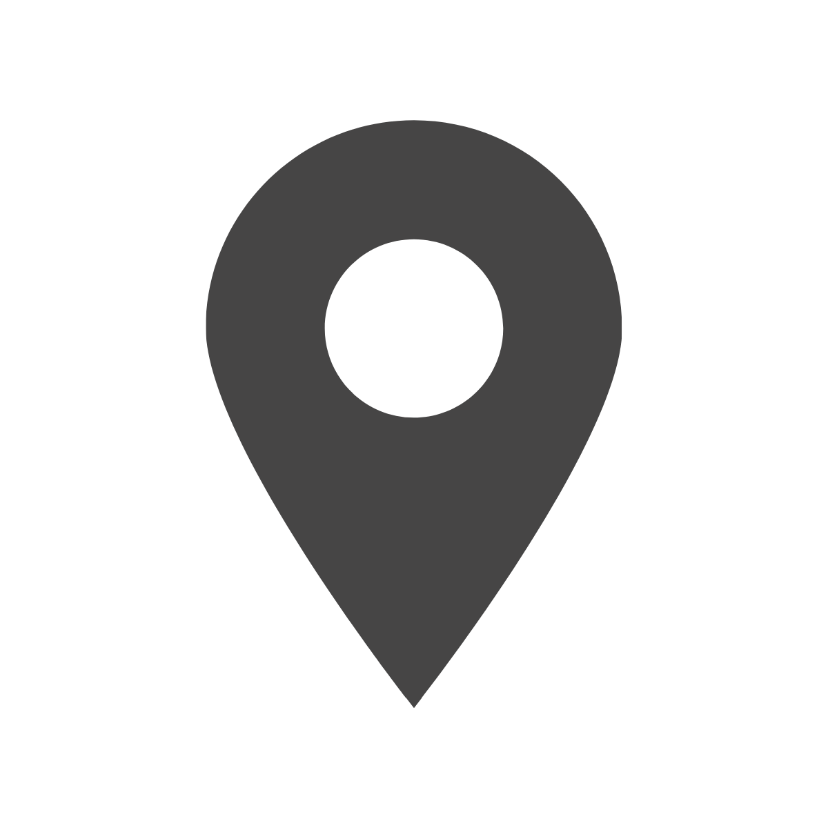 Black and white map location pin icon.