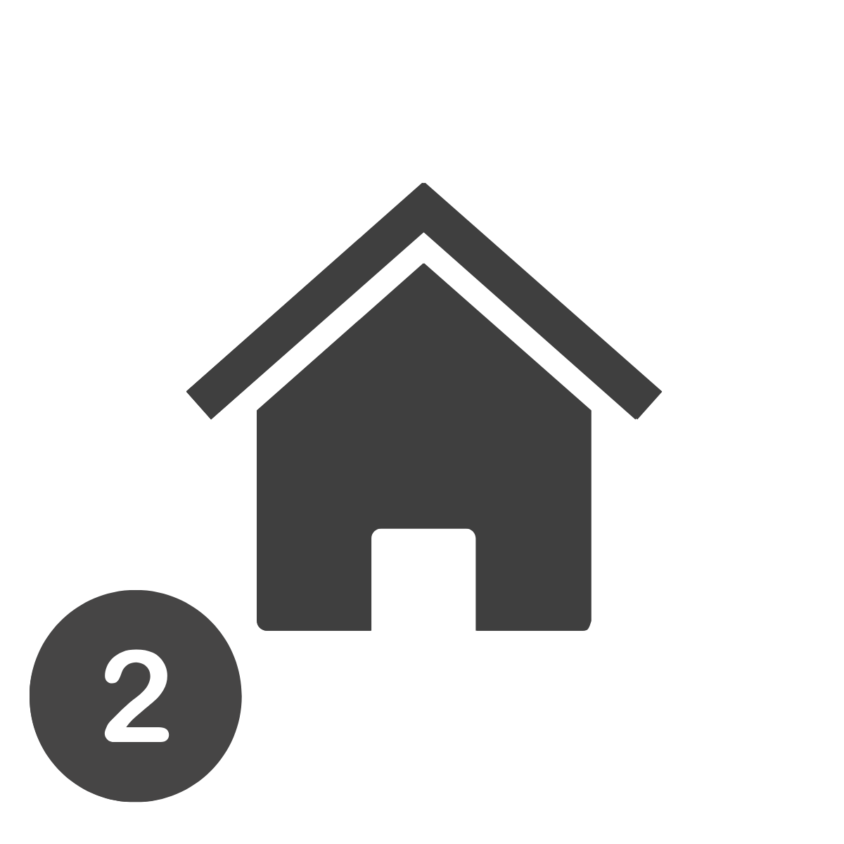 Icon of a house with a number 2 in a circle at the bottom left corner.
