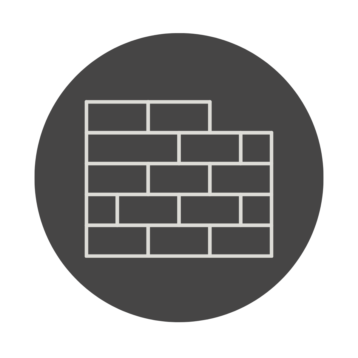 Outline of a brick wall within a dark gray circle