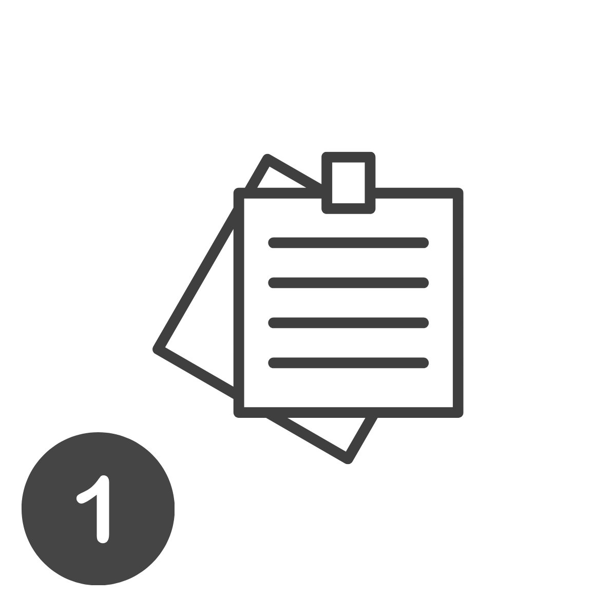 Icon of a clipboard with a paper, with a badge displaying the number 1 in the lower left corner.
