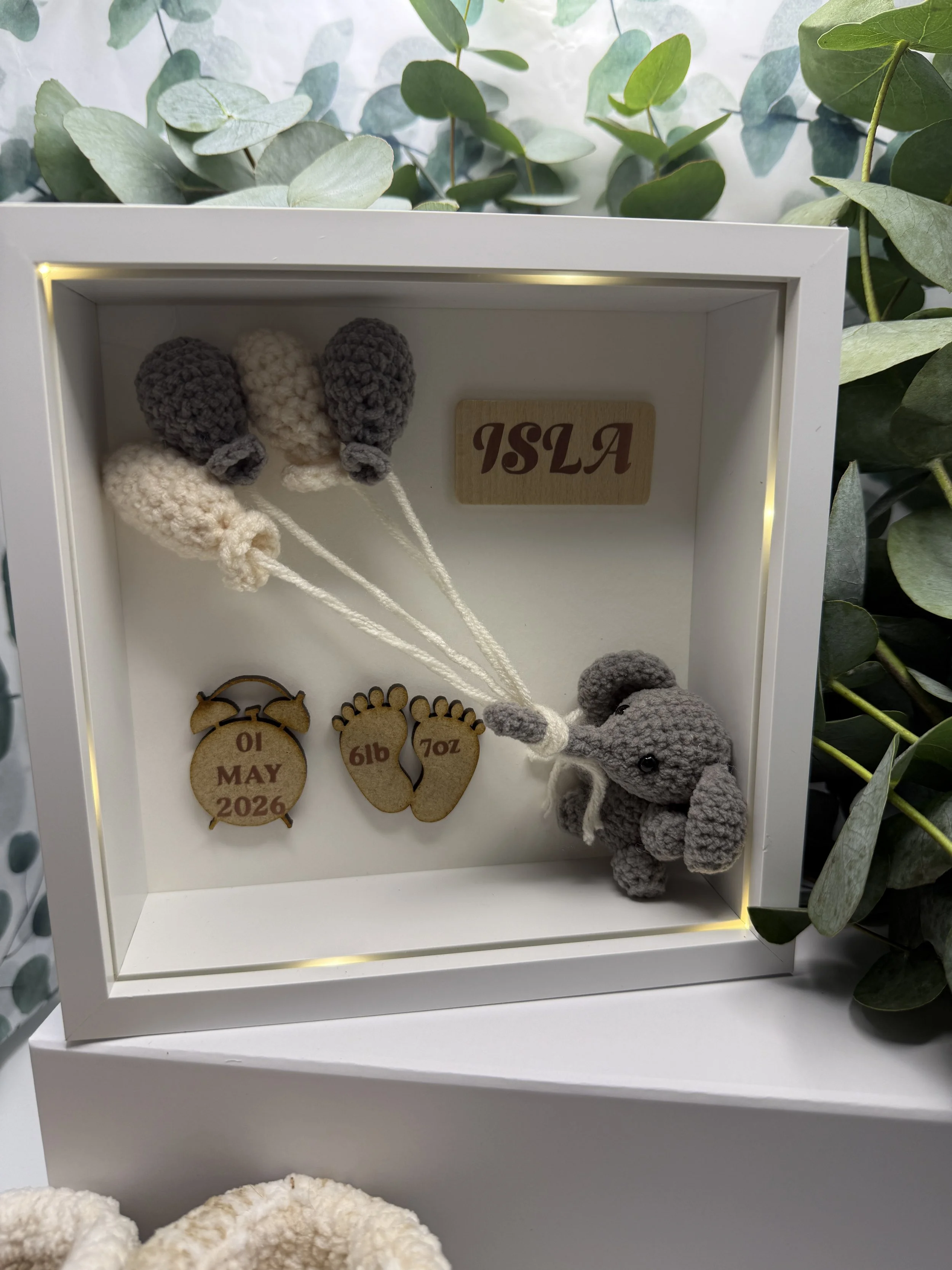 Personalised Baby Elephant Crochet Frame Nursery Keepsake Birth Gift - small