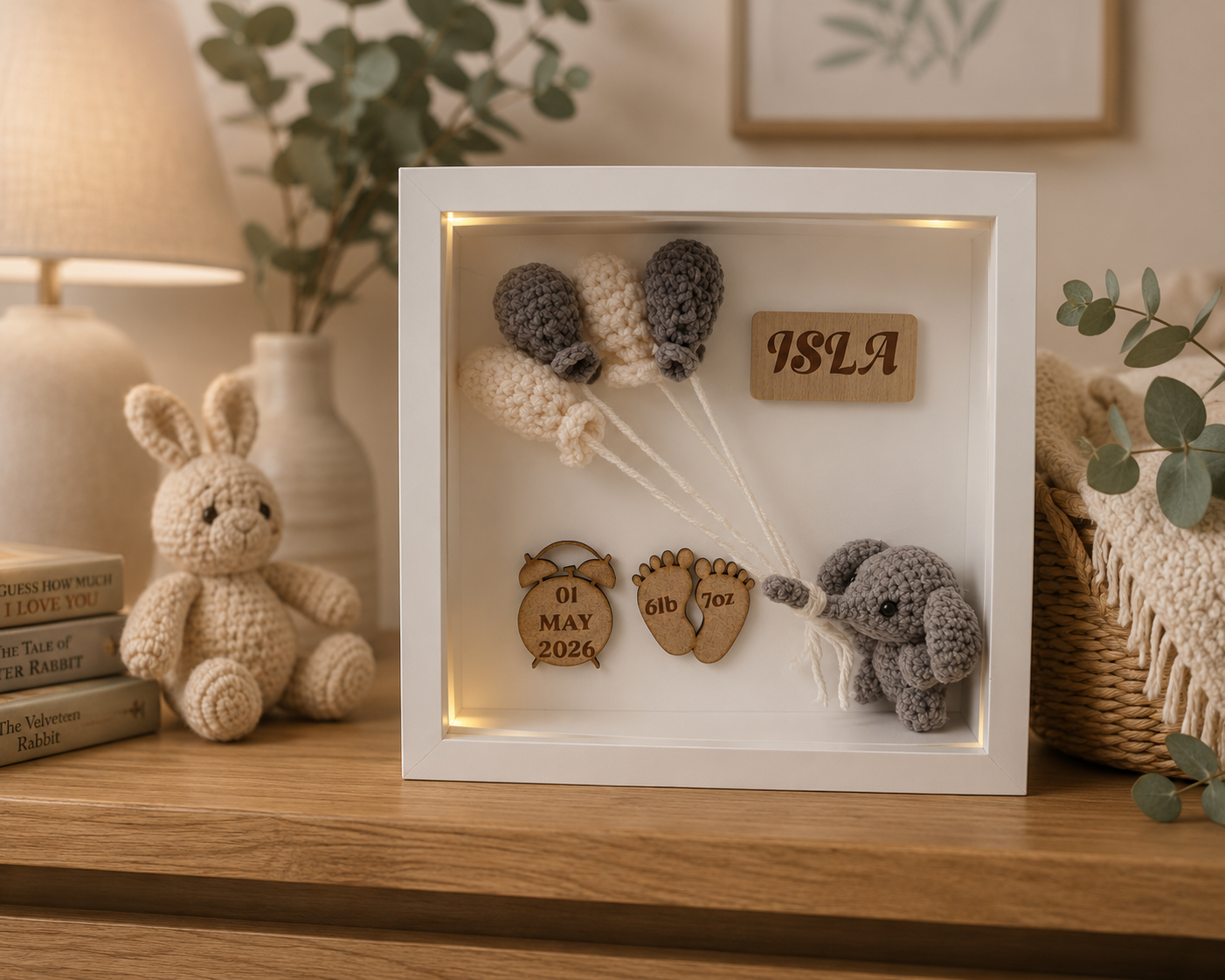 Personalised Baby Crochet Frame Nursery Keepsake Birth Gift - small