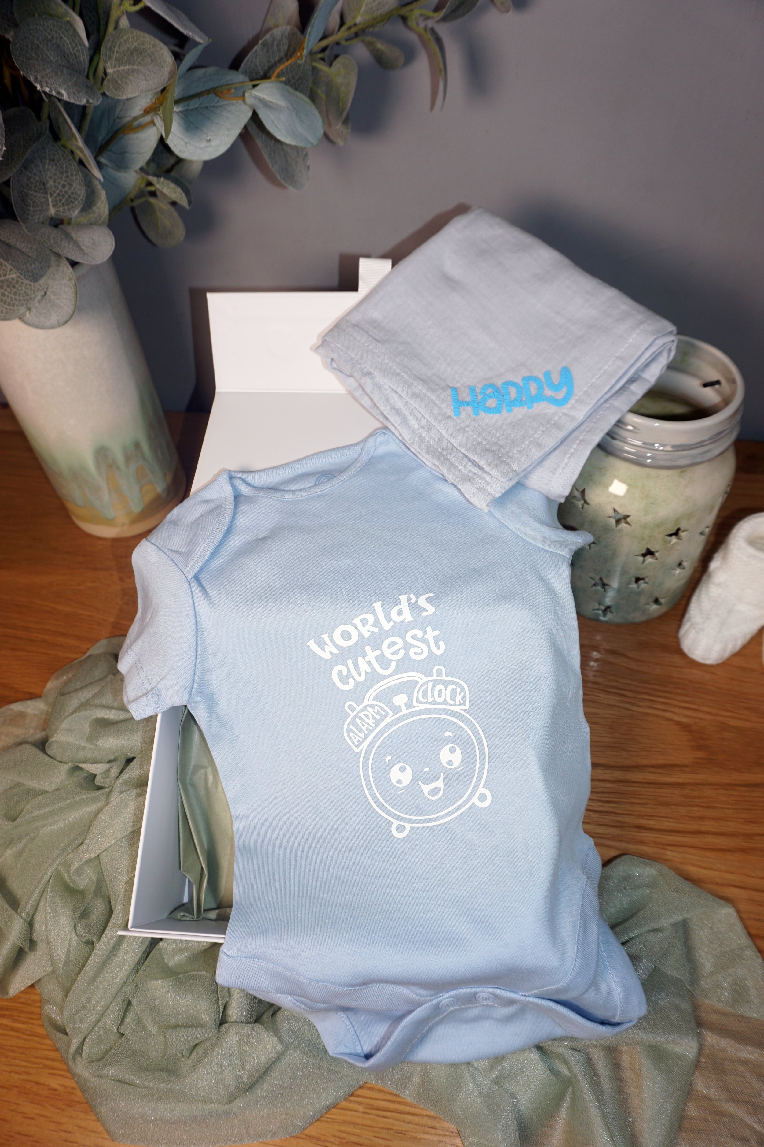 Personalised Baby Vest & Muslin Gift Set