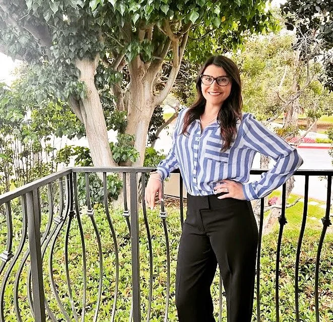 Victoria Hanson in San Diego on a balcony.