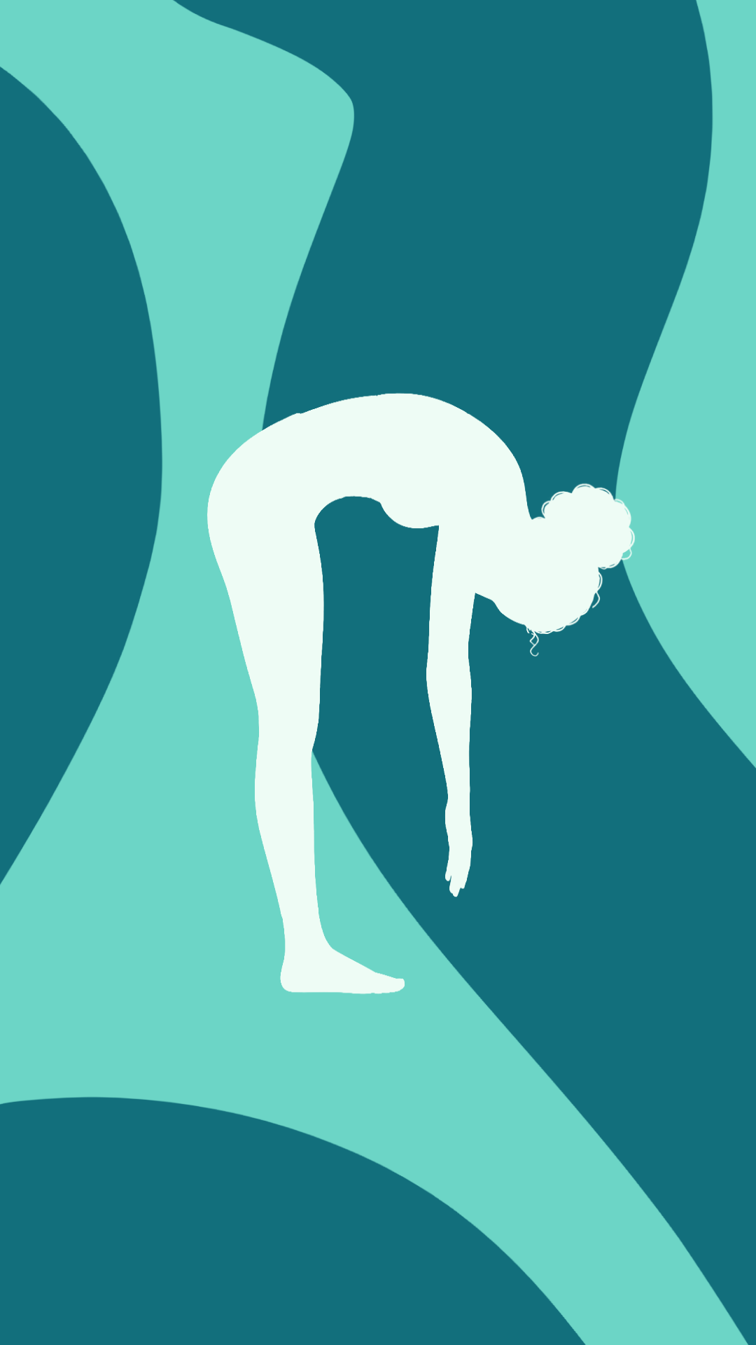 Une illustration artistique d'une femme en position de yoga ou d'étirement, avec un fond abstrait de formes fluides en nuances de bleu et de vert.