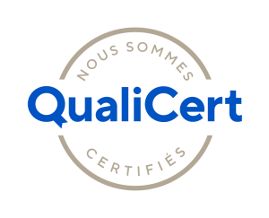 Logo de QualiCert avec le texte 'Nous sommes certifiés' en arc au-dessus et en dessous.