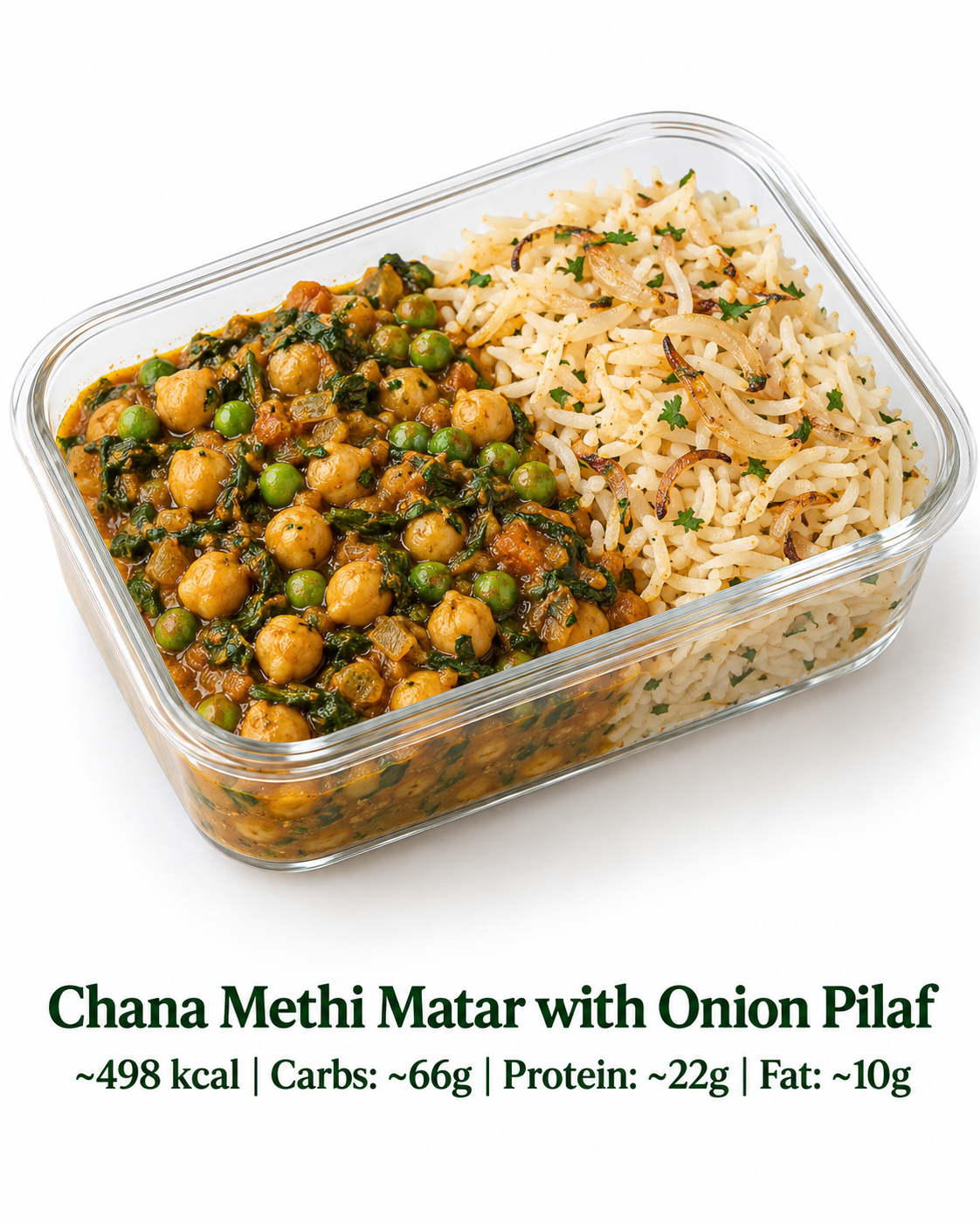 Chana Methi Matar with Onion Pilaf