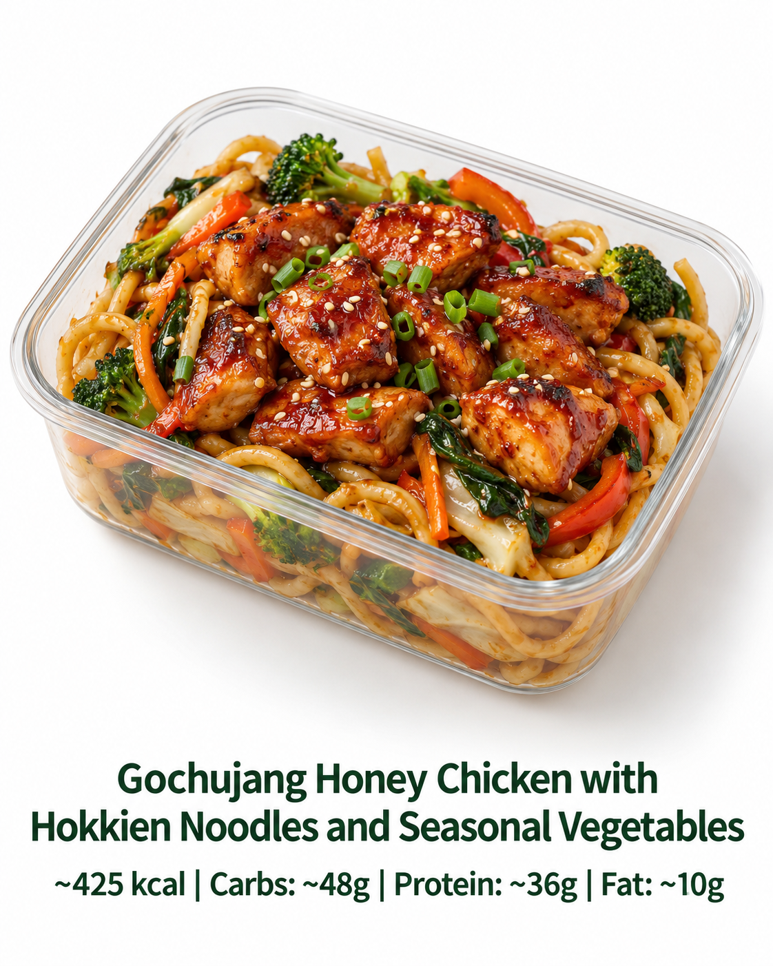 Gochujang Honey Chicken with Hokkien Noodles and Seasonal Vegetables