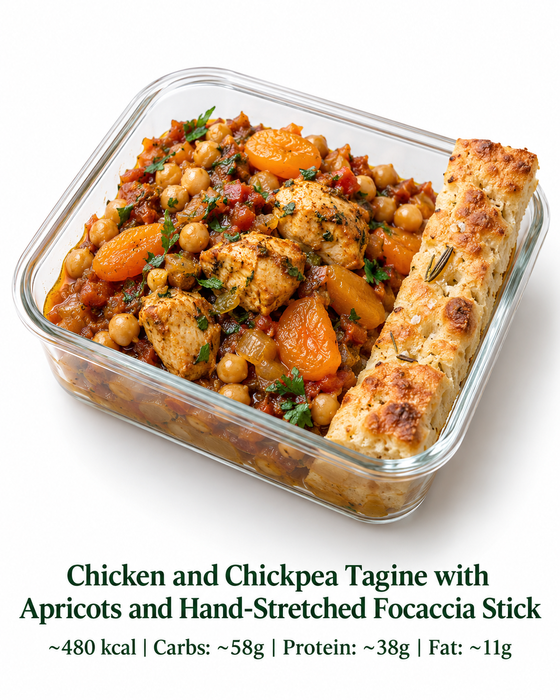Chicken Chickpea Tagine with Apricots and Hand-Stretched Focaccia Stick