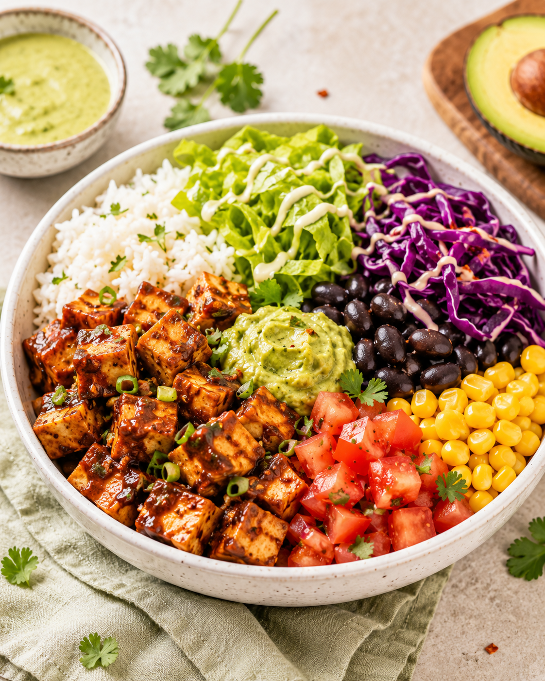 Tofu chillie garlic burrito bowl