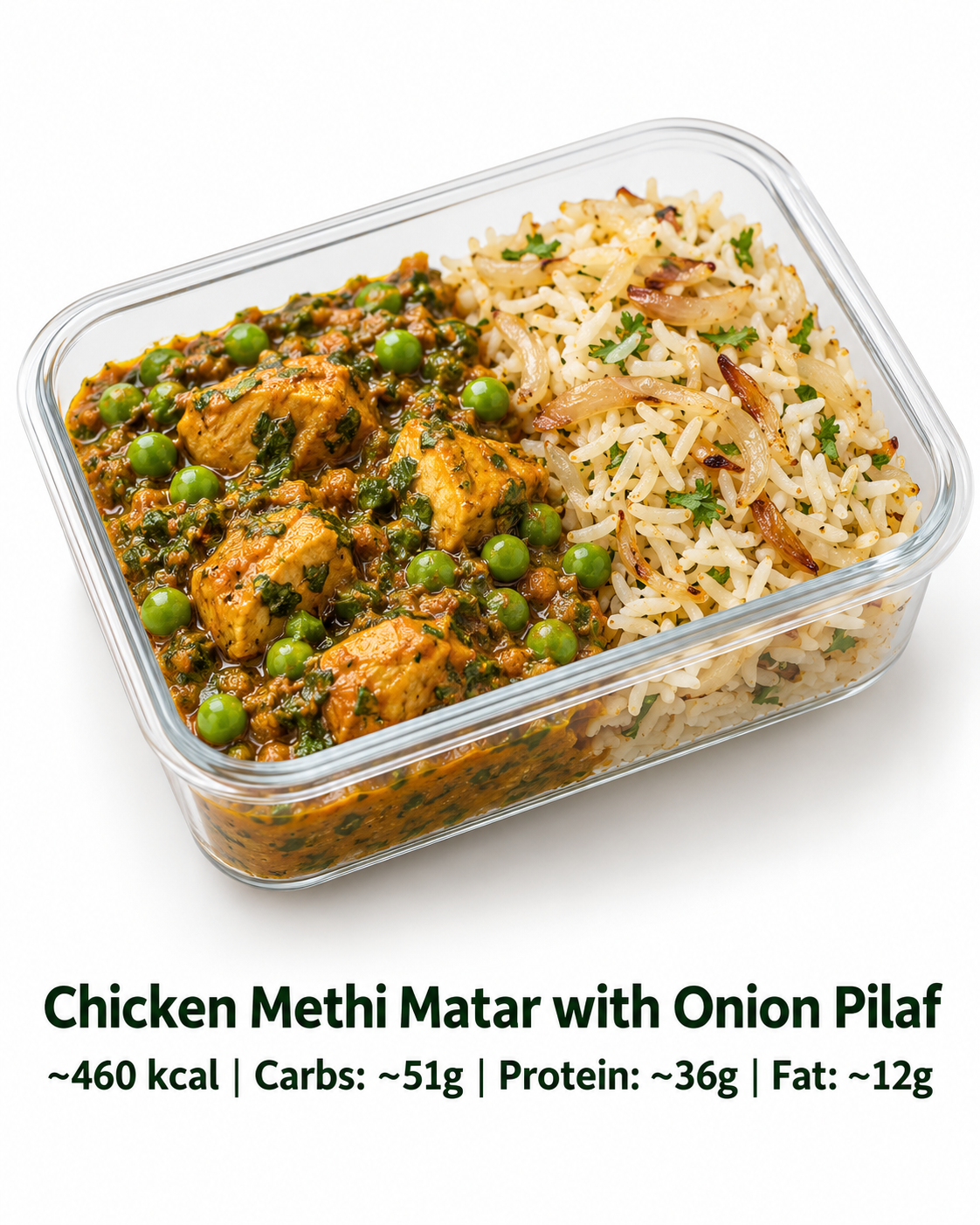 Chicken Methi Matar with Onion Pilaf