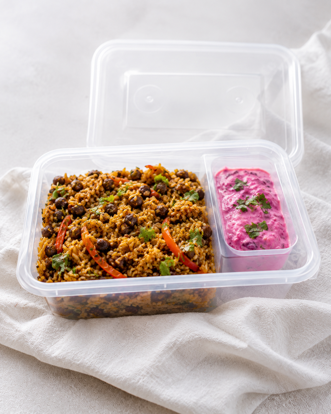 High-Protein Black Chana Pilaf with Beetroot Raita
