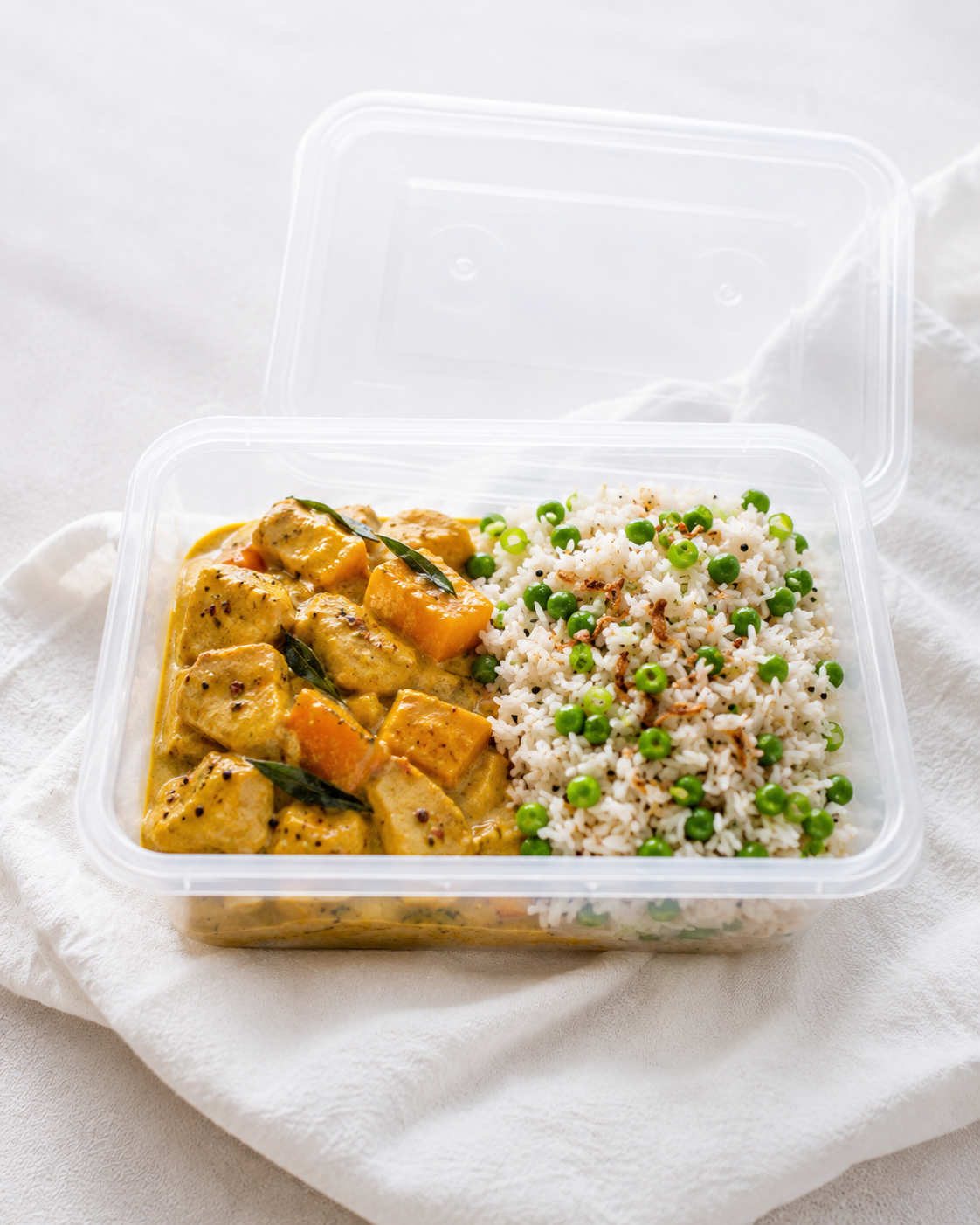 Sri Lankan Chicken, Coconut and Pumpkin Curry with Peas Pilaf