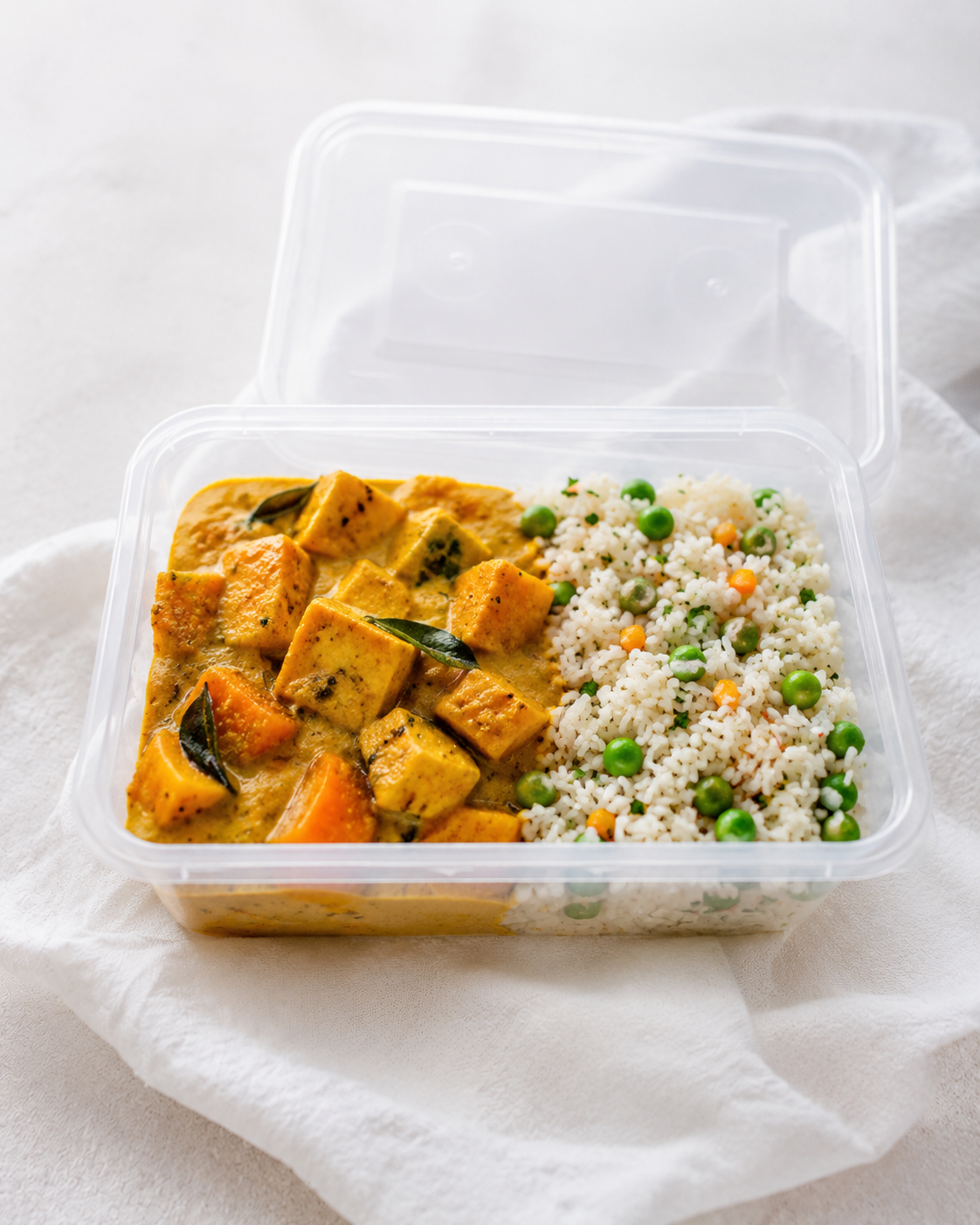 Sri Lankan Tofu and Pumpkin Curry with Peas Pilaf