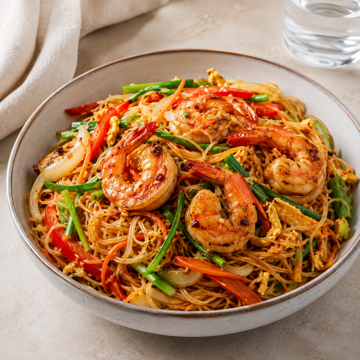 Chilli Garlic Prawns with Singapore Noodles