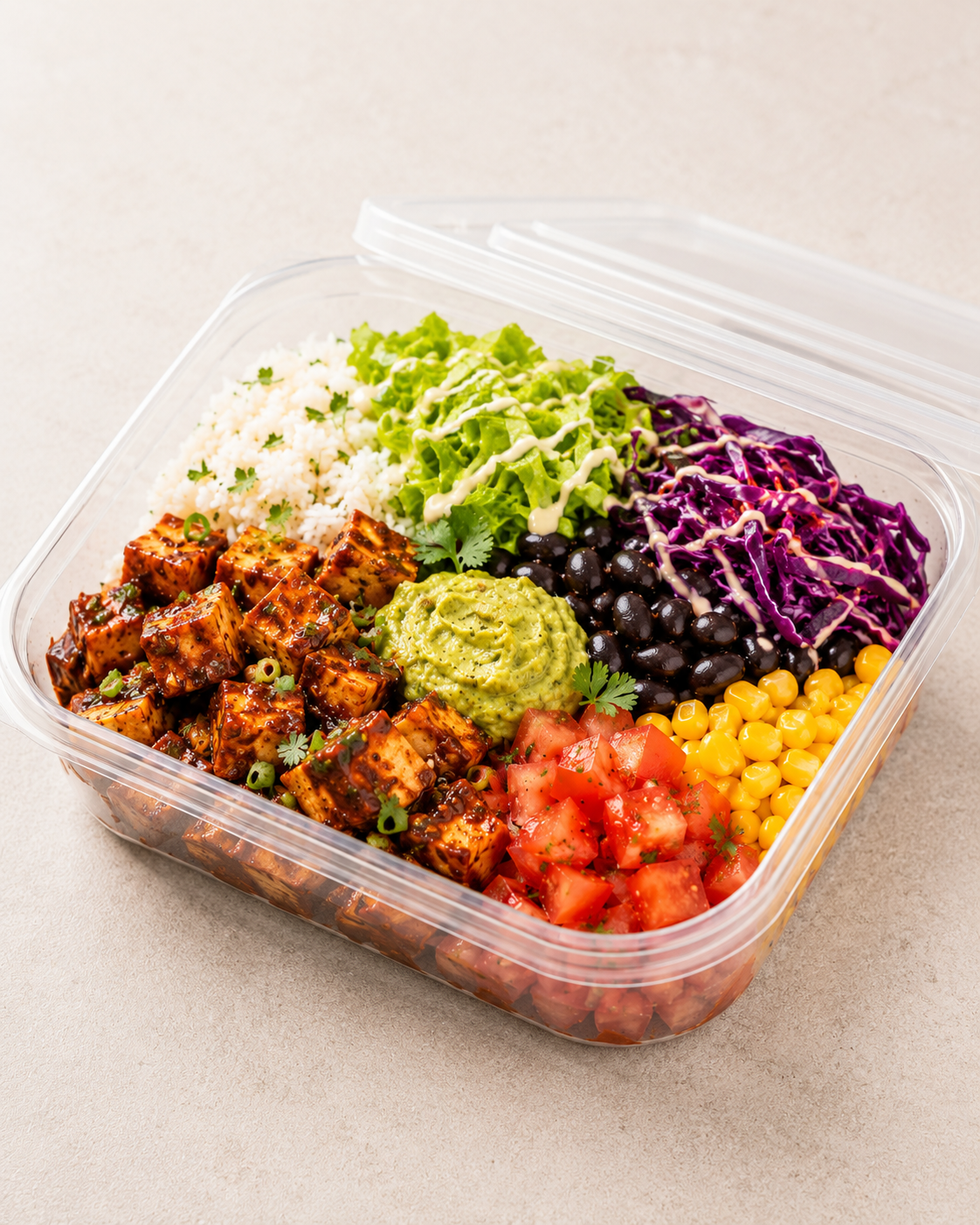 Tofu chillie garlic burrito bowl
