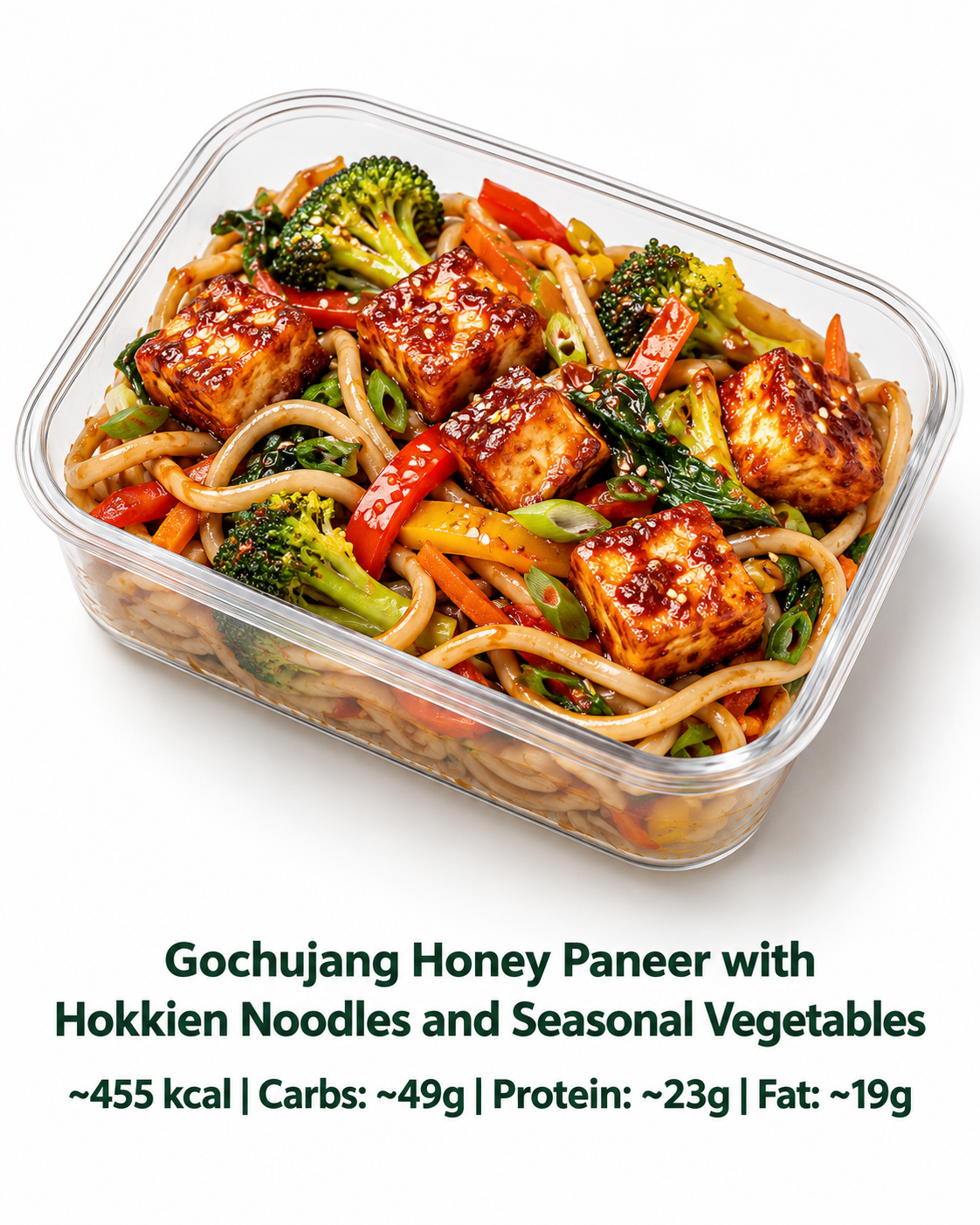 Gochujang Honey Paneer with Hokkien Noodles and Seasonal Vegetables