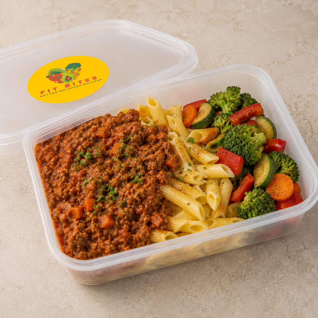 Lamb mince bolognaise with durum wheat pasta and seasonal vegetable