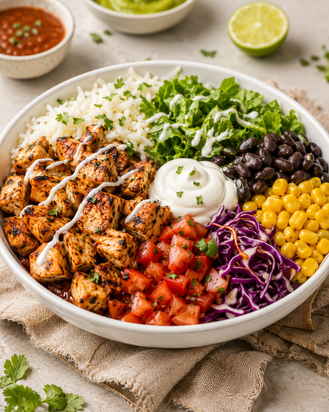 Chicken chilly garlic burrito bowl