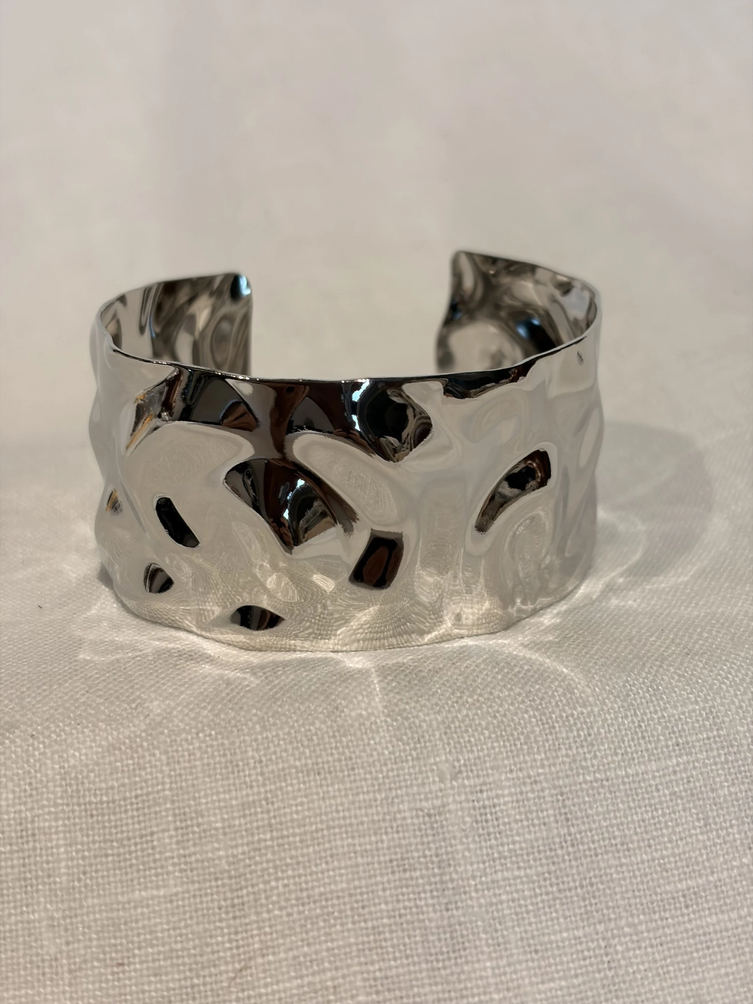 Silver hammer textured look cuff bracelet jewellery