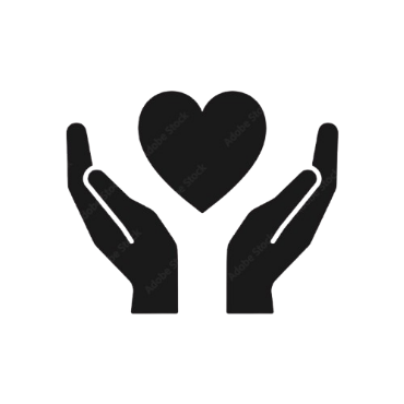 Two hands cupping a heart in black silhouette.