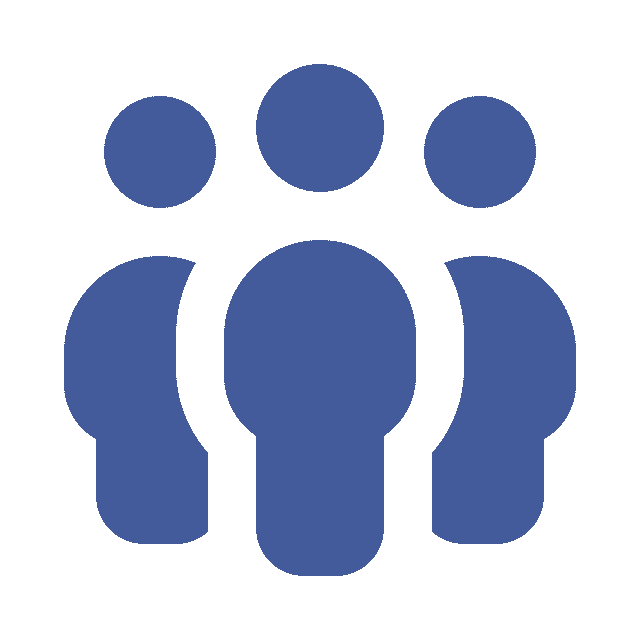 Icon of a group of five people, with one larger central figure and four smaller surrounding figures, representing teamwork or community.