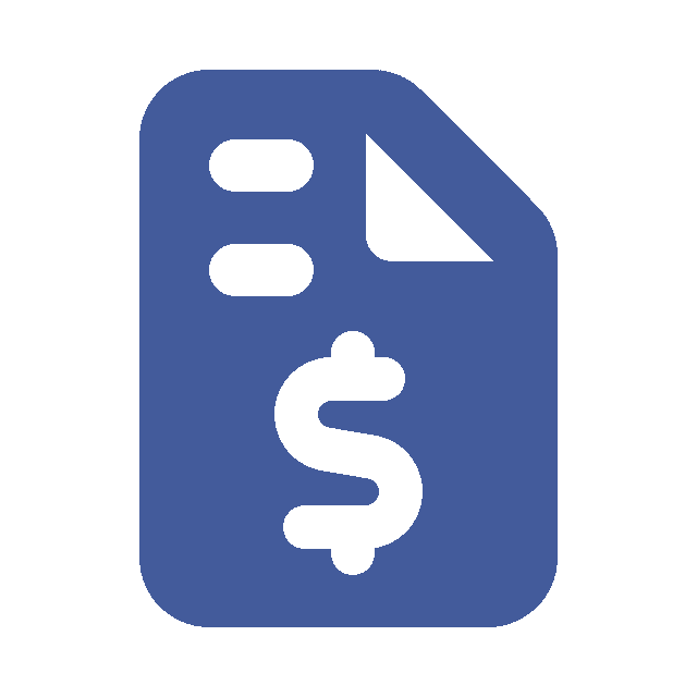 Blue price tag icon with a dollar sign in the center.